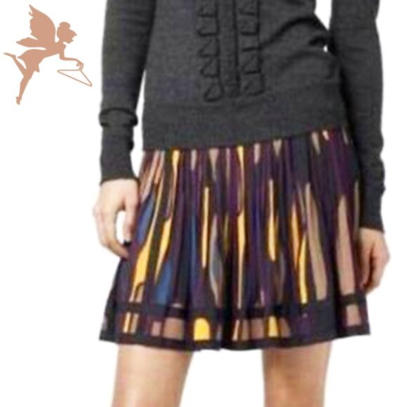 DIANE VON FURSTENBERG Bhare Graphic Print Pleated Silk Mini Skirt